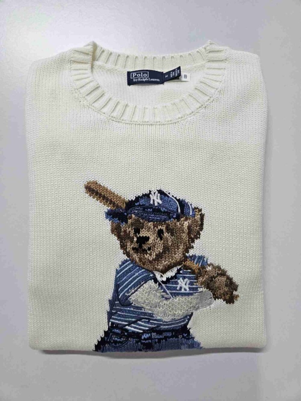 Polo Ralph Lauren x MLB Yankees Baseball Polo Bear Cream Knit Sweater - Picture 2 of 4